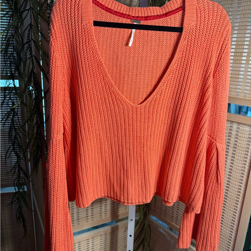Free People Orange V-Neck Sweater